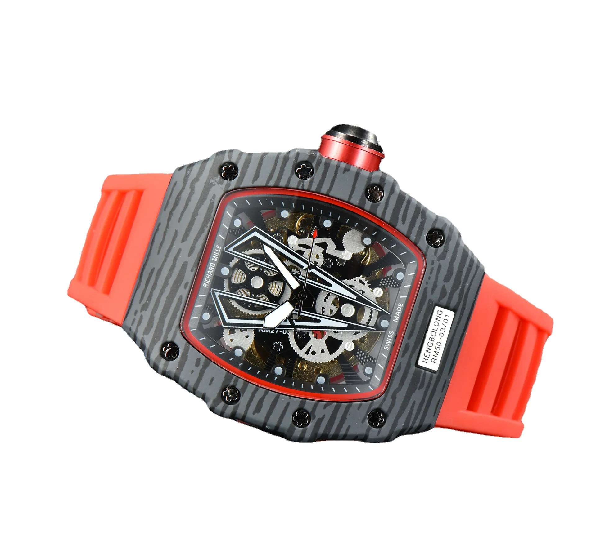 

Hengbolong wine barrel watch transparent inlaid diamond Ghost Head personality fashion watch men's Watch