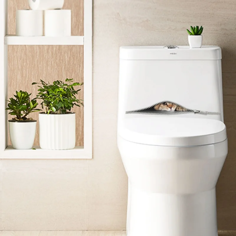 3D яркие милые кошки котенок Животные наклейки на унитаз молнии забавные