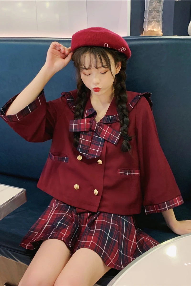 Ранняя осень 2020 новая японская мягкая темно-синяя куртка с бабочкой и воротником