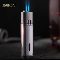 jobon brand jet double flame metal luxury butane gas torch lighter for cigarette cigar smoking accessories with cigarette filter