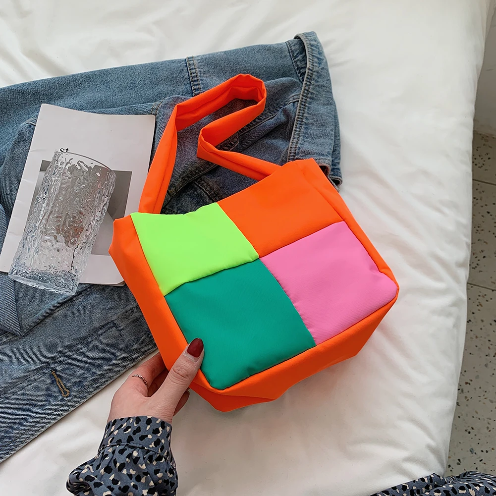

New Color contrast Women's Bag 2021 Trend Canvas Patchwork Shoulder Underarm Bag Female Shopper Small Tote Purses and Handbags