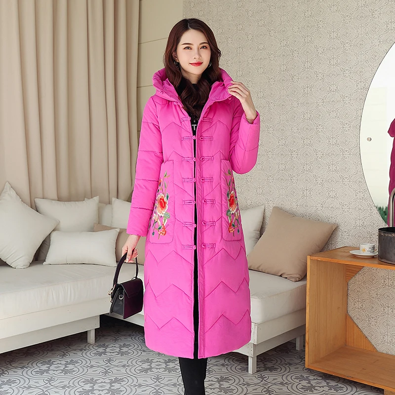 

Women's Chinese style jacket Long thick Large size With hood