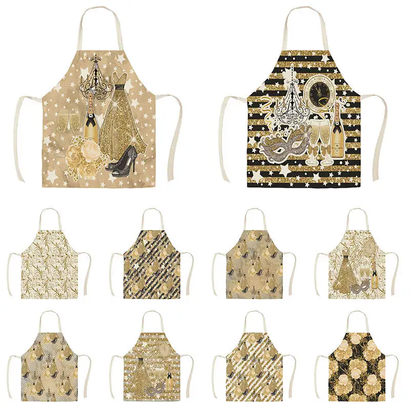 

Champagne High heels Light Kitchen Aprons for Women Cotton Linen Bib Household Cleaning Accessories Cooking Apron WQTX59