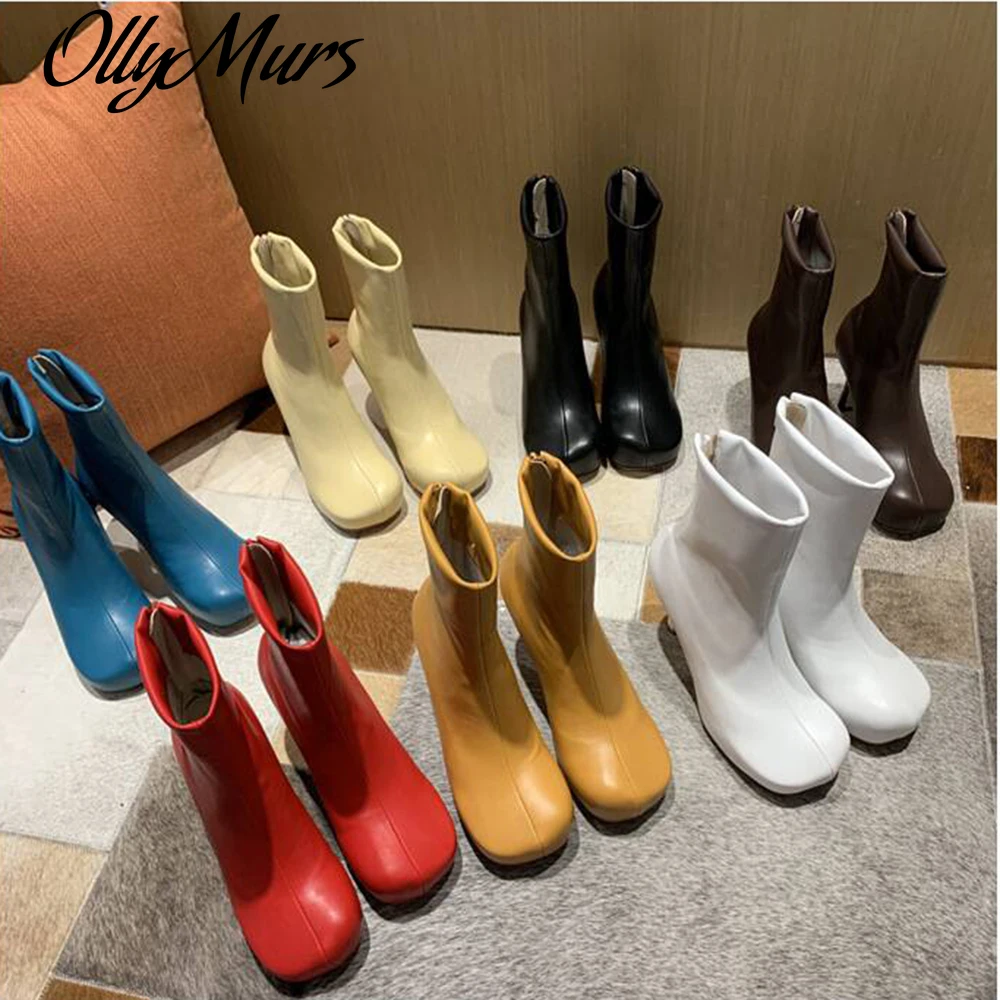 

Ollymurs Stiletto High Heels Party Shoes Ladies Platform Stretch Boots Women Square Toe Leather Fashion Ankle Boots Plus Size 43