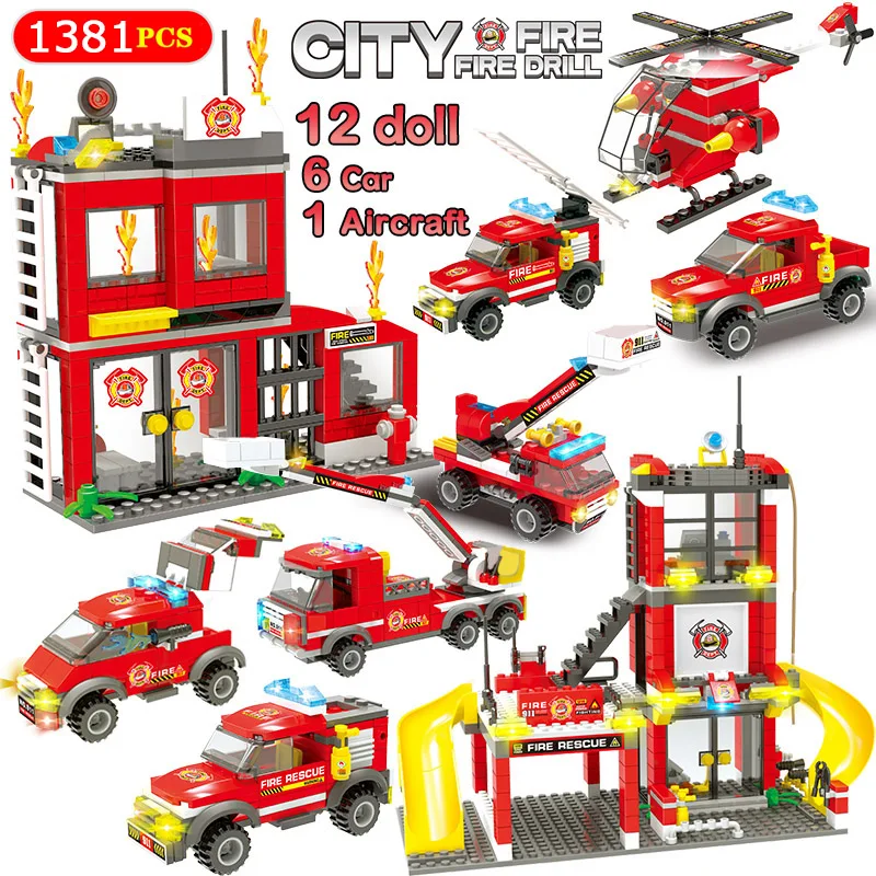 Город пожарная станция строительные блоки 5 видов стилей Совместимость