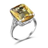 szjinao real 925 sterling silver citrine ring square gemstone fine jewelry engrave handmade bohemia silver rings for women best