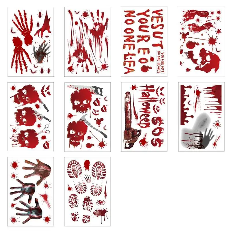 

Bloody Handprint Wall Stickers Halloween Decoration Window Clings Footprint Blood Wall Decal Floor Clings Scary Horror Stickers