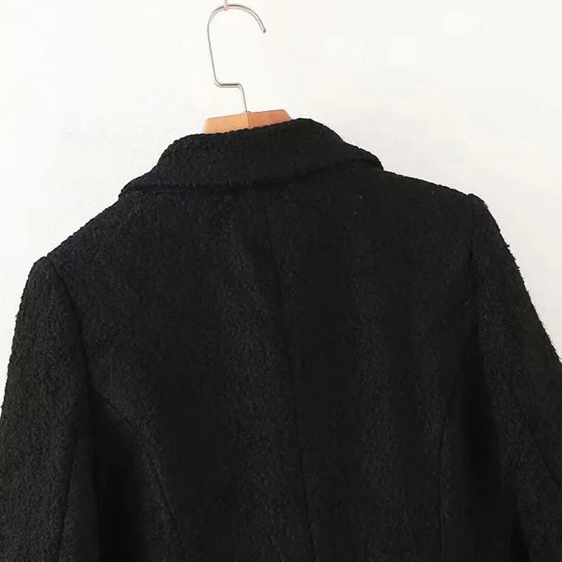 

Fashion Lapel Long Sleeve Women's Coat Vintage Double Breasted Woolen Coat Slim Mid-Length Chic Tops Female