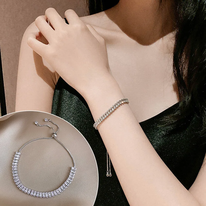New Fashion Kpop Women's Tennis Bracelet Luxury Sparking Zircon Jewelry Rose Gold Color Handmade Friends Gift Cute Jewelry