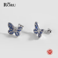 s925 sterling silver stud earrings blue zircon butterfly earrings fashion temperament gold ear jewelry gift for women