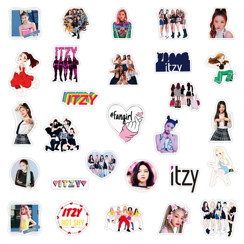 

50pcs DIY Luggage Notebook Korean Female Troupe Singer ITZY Graffiti Stickers Cup Refrigerator Waterproof Stationery Sticker Toy