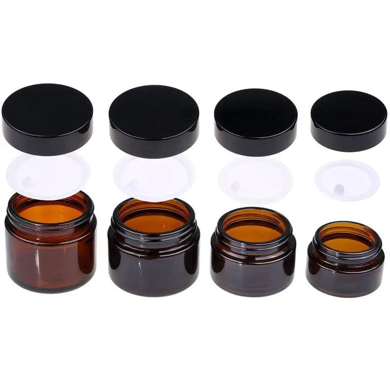 

50/100ml Glass Amber Brown Cosmetic Face Cream Bottles Makeup Vials Jar Pot Sample Lip Store Cream Balm Bottling Container L9S4