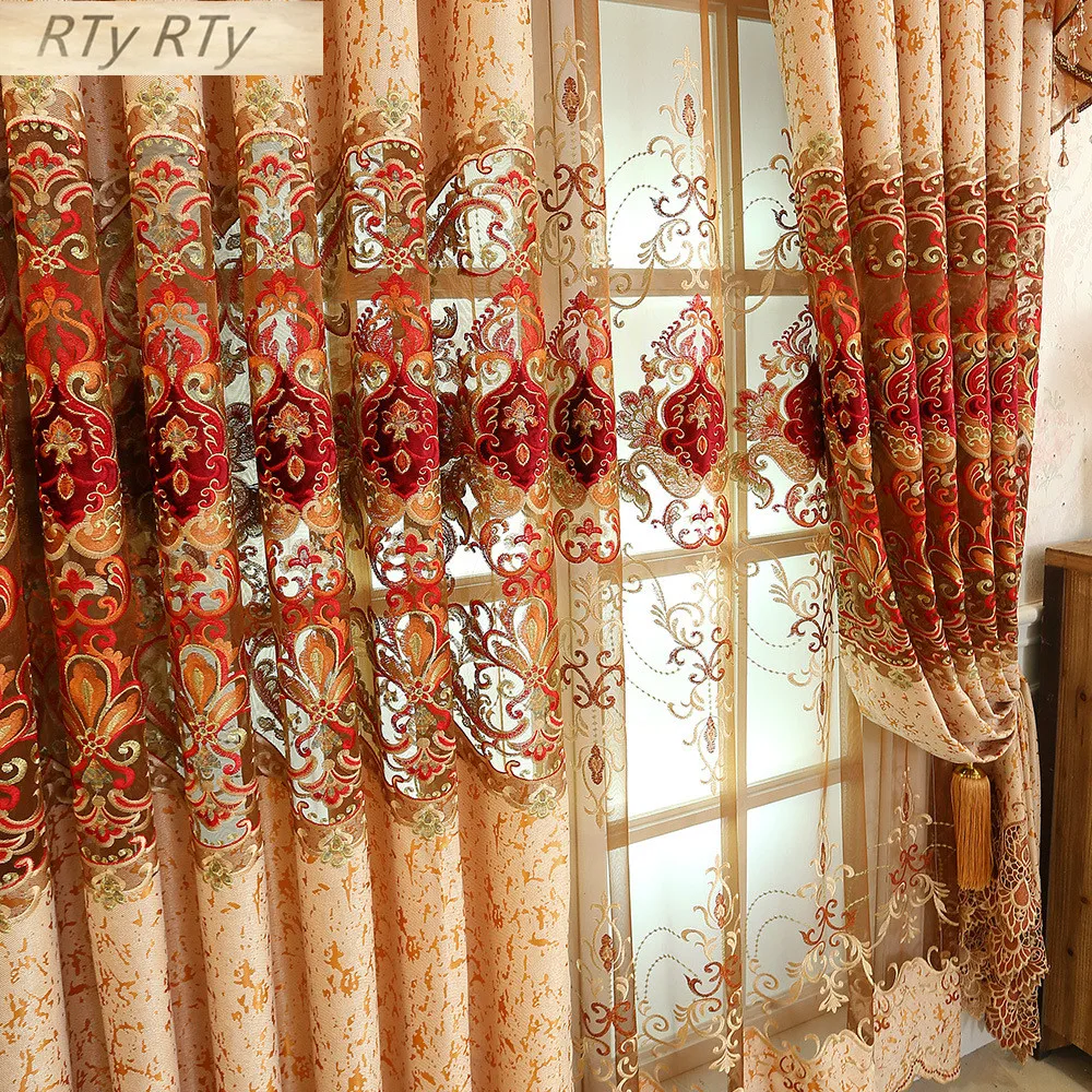 Европейские занавески для гостиной столовой спальни шениль вышитые роскошные