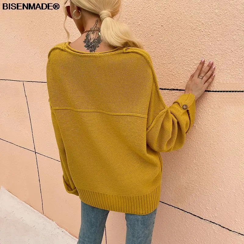 

Женский пуловер с V-образным вырезом, на пуговицах