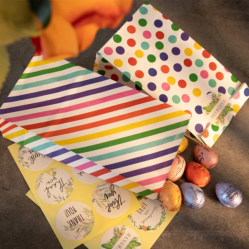 18Sets Rainbow Stripe Dot Paper Bags Wedding Xmas Party Favor Bag with Handmade Thank You Sticker DIY Gift Wrapping Supplies - купить по