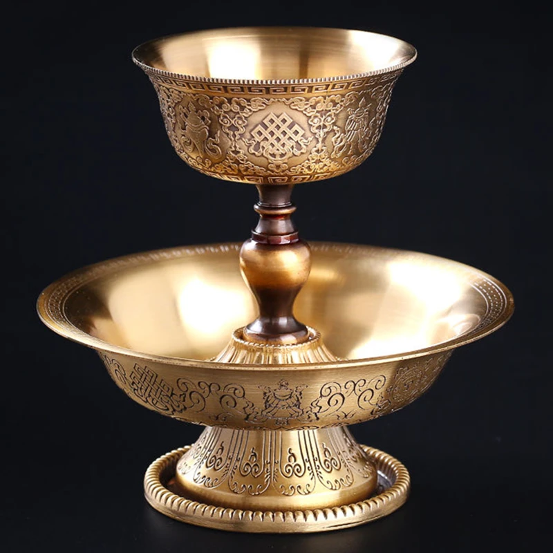 

Buddhist Guardian Protecting Dharma Cup Handicraft Embossed Bronze Tibetan Tribute Buddhism Plate Home Gift Indoor Decorative