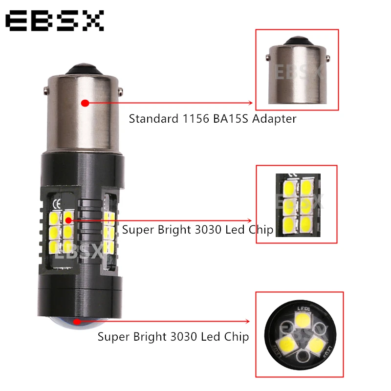 Стайлинг автомобиля EBSX 30X 1156 LED BA15S P21W S25 3030SMD 21 светодиодные кристаллы белая лампа