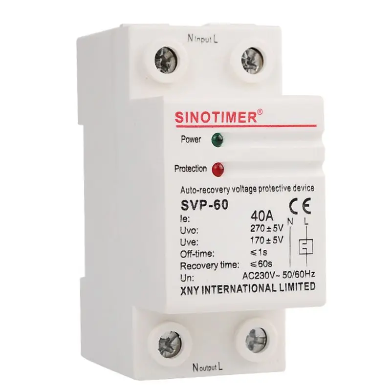 

230V AC 40A Din Rail Adjustable Automatic Recovery Reconnect Over Under Voltage Relay Protective Device Overvoltage Protector Se