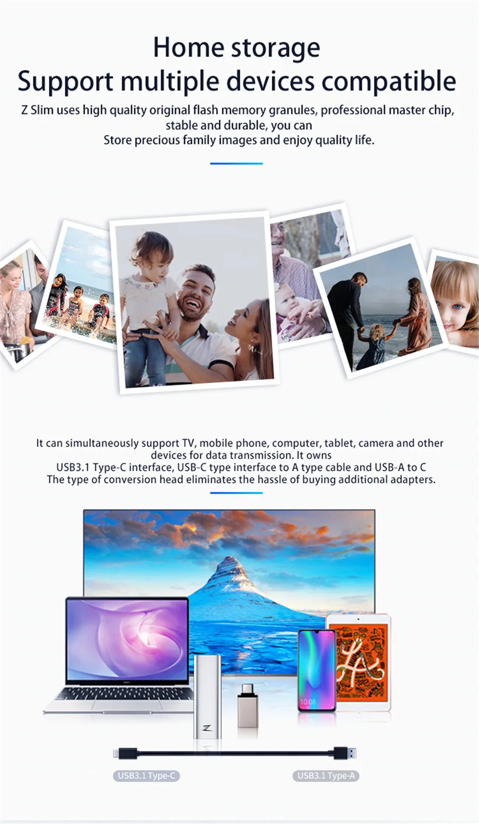 Netac Портативный SSD USB 3,1 Тип C 128 ГБ 256 512 1 ТБ 2 ТБ внешний твердотельный накопитель Z тонкий 1 ТБ 2 ТБ алюминиевый сплав SSD жесткий диск