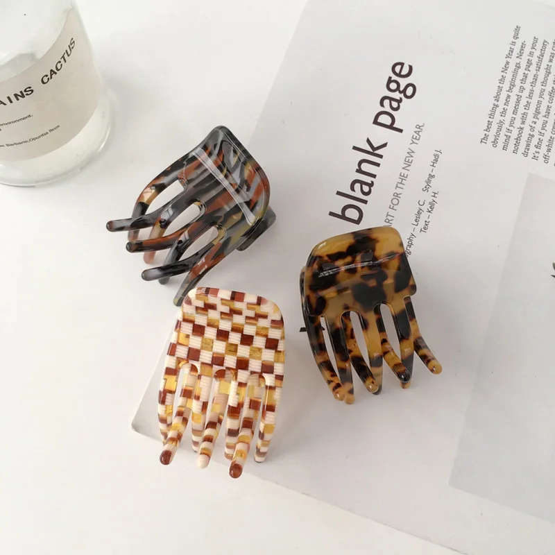 

3.4cm*4.8cm Acrylic Plastic Small Crab Hair Claw Clip Women Girls Cute Candy Mini Leopard Plaid Barrette Clamp Hair Accessories