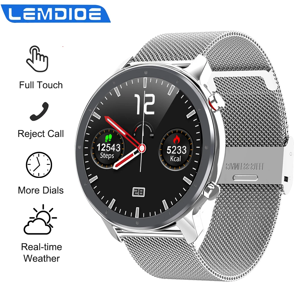 Мужские умные часы LEMDIOE круглые с сенсорным экраном ЭКГ пульсометром