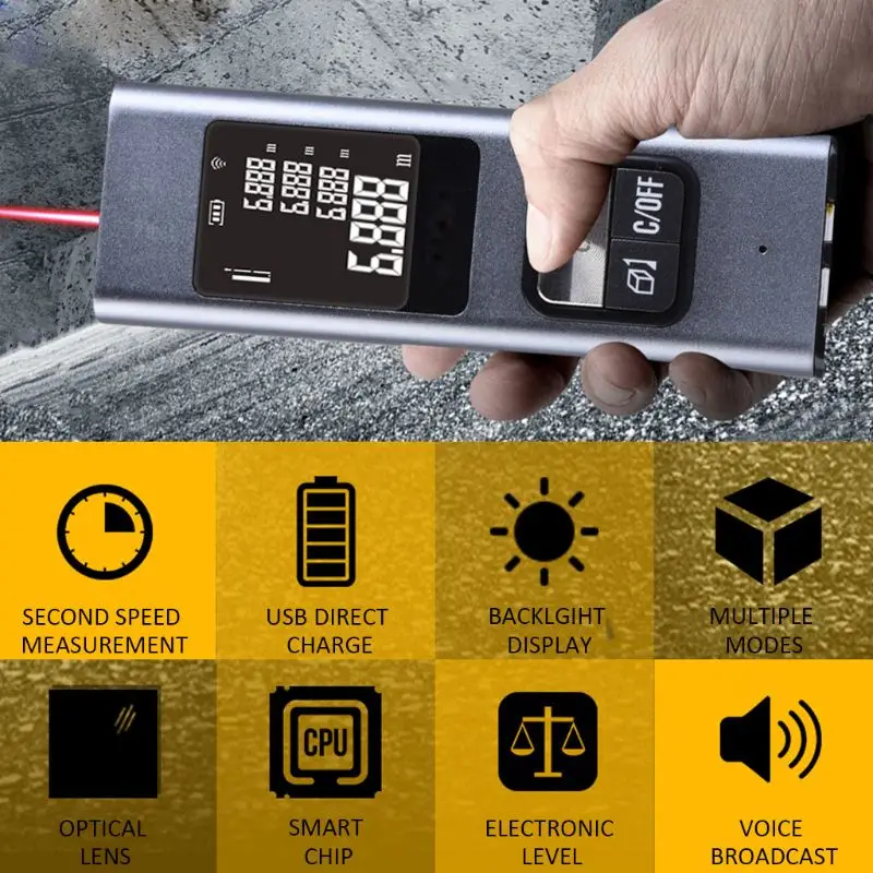 Портативный мини USB Перезаряжаемый Цифровой Металлический дальномер 40 м