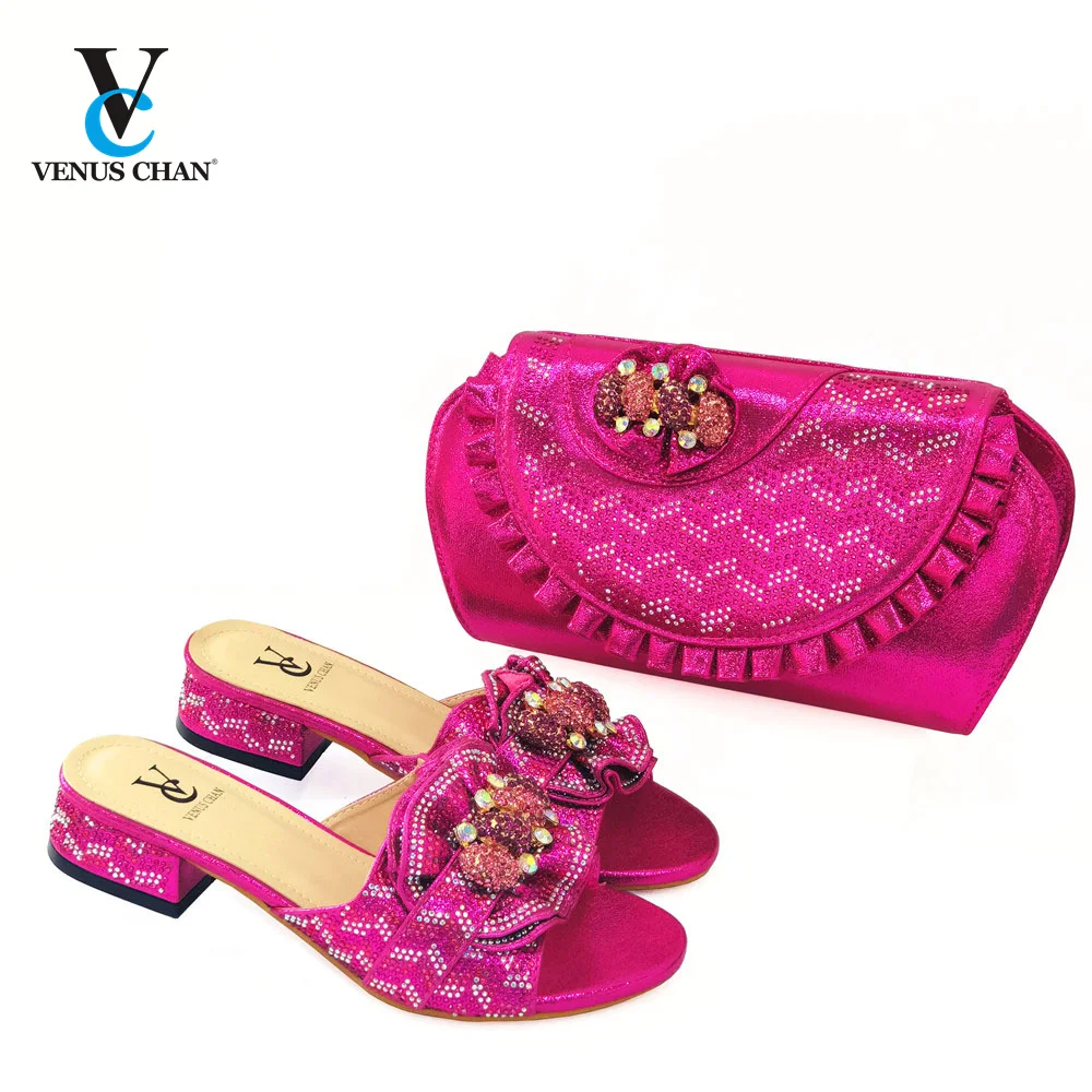

Высококачественные туфли и сумки цвета фуксии, комплект из туфель и сумочки в африканском стиле для свадебной вечеринки, свадебные сандали...