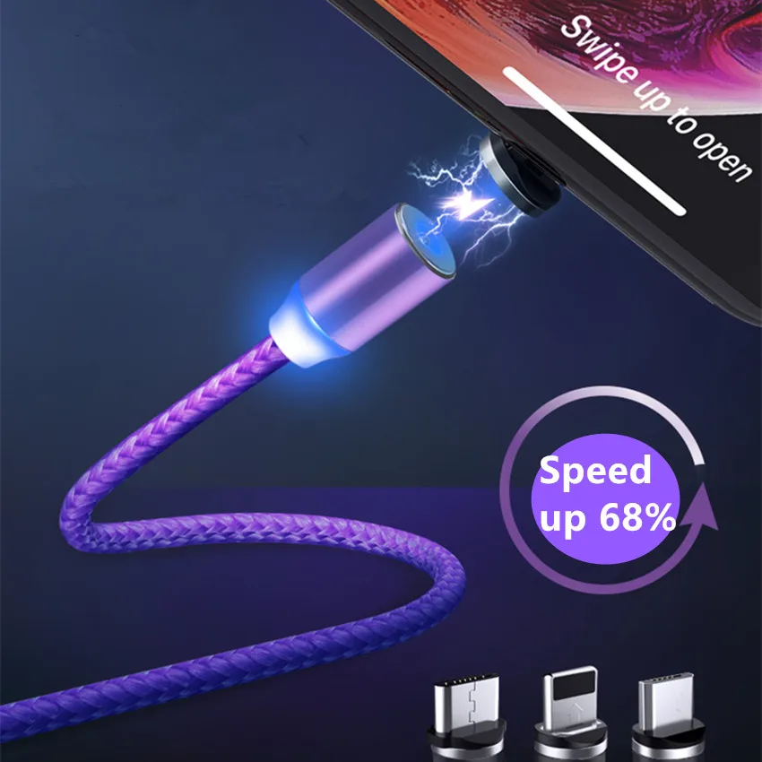 Магнитный кабель для baseus iPhone Samsung Type C Micro зарядная линия вращение на 360 ° передачи данных зарядное устройство