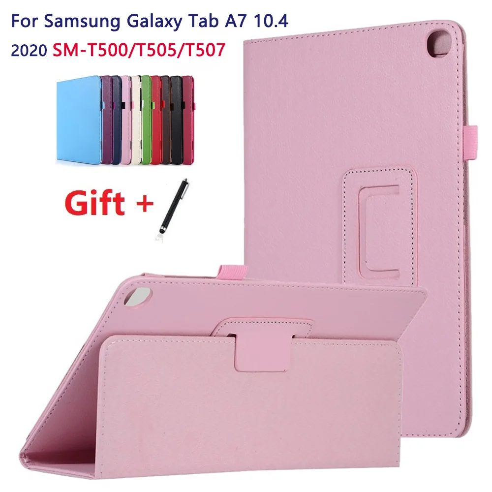 

For Samsung Galaxy Tab A7 10.4" SM-T500/T505 PU leather Stand Case Tab A7 2020 tablet protector shell Flip PU Leather Case + pen