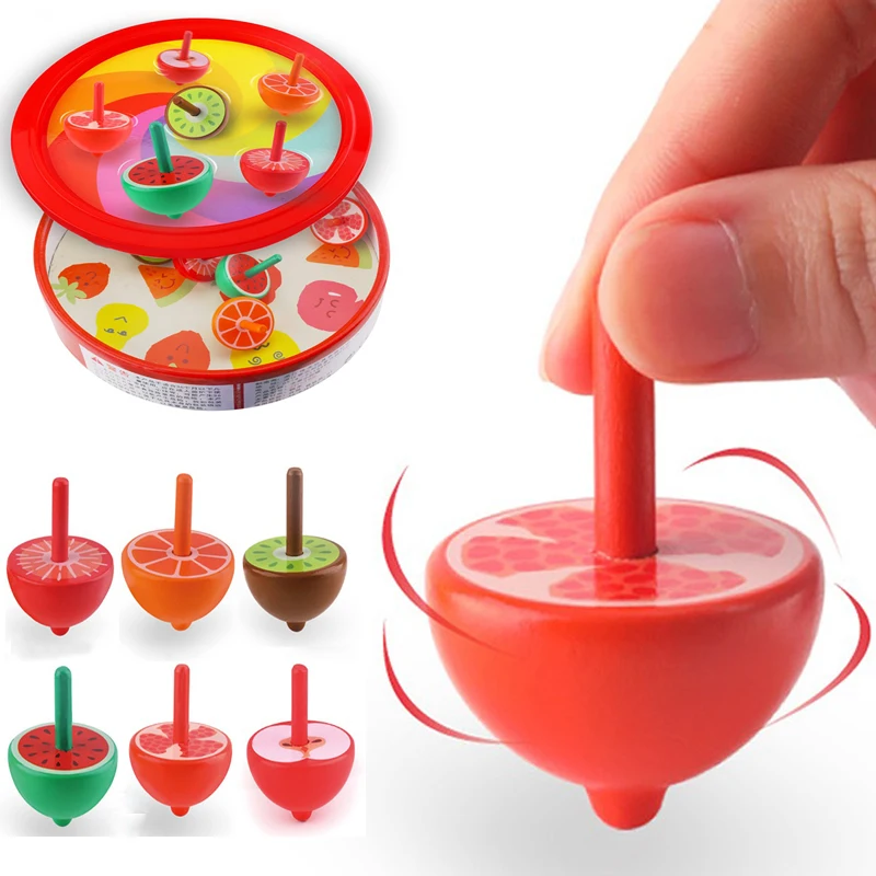 

6PCS Fruit Gyro Wooden Children Cute Small Gyro Diameter 4CM Manually Rotating The Gyro 3-7 Y Children Spinning Top Wooden Toys