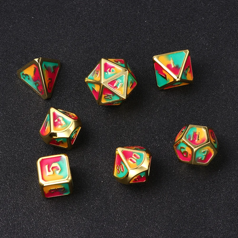 

1 Set/7 Pcs Zinc Alloy Polyhedron Dices Creative Numbers Dice Multi-Faceted Dice for Entertainment Board Games (Fiery Color)