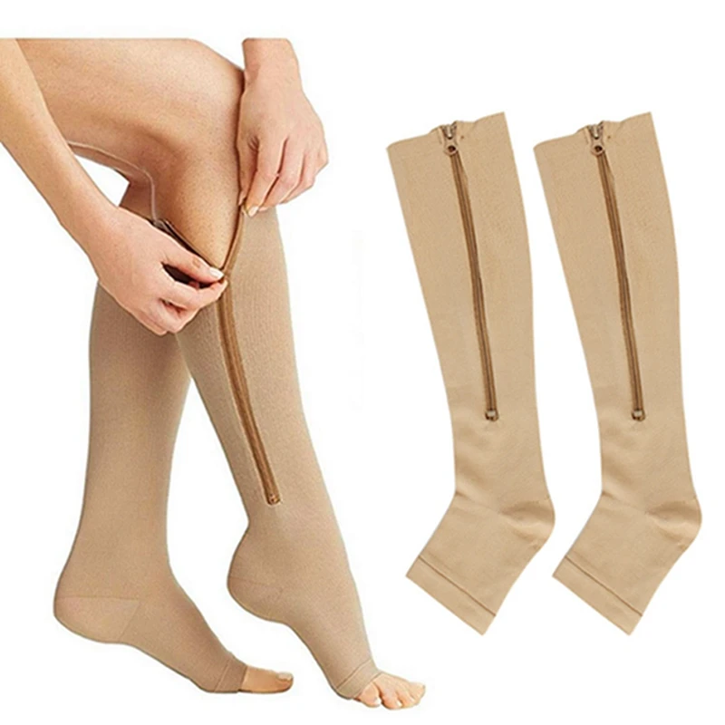 

Unisex Open Toe Knee Length Zipper Compression Stockings Women Slim Sleeping Beauty Leg-support Medical Prevent Varicose Veins