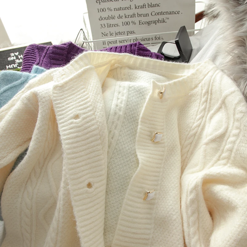 

Cardigans Womens Autumn Solid Sweaters Single Breasted O-neck Elegant Leisure All-match Trendy Daily Sweet Female Knitwear New