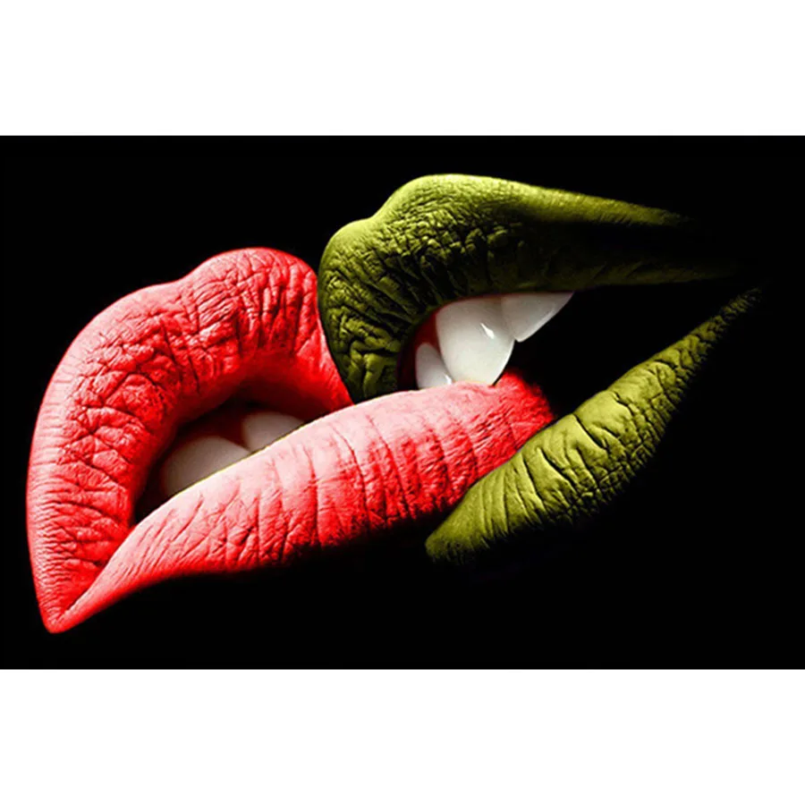 

Full, square, round, diamond painted teeth and lips wall art kissing diamond cross stitch picture for living room bedroom