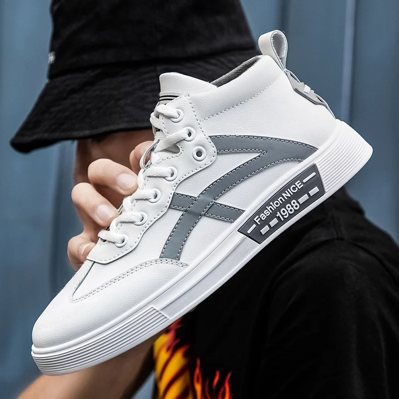 

Spring Walking Shoes For Men High Top Men Pu Leather Footwear Designer Casual Male Shoes Cheap Mens Flat Shoes Size 39-44