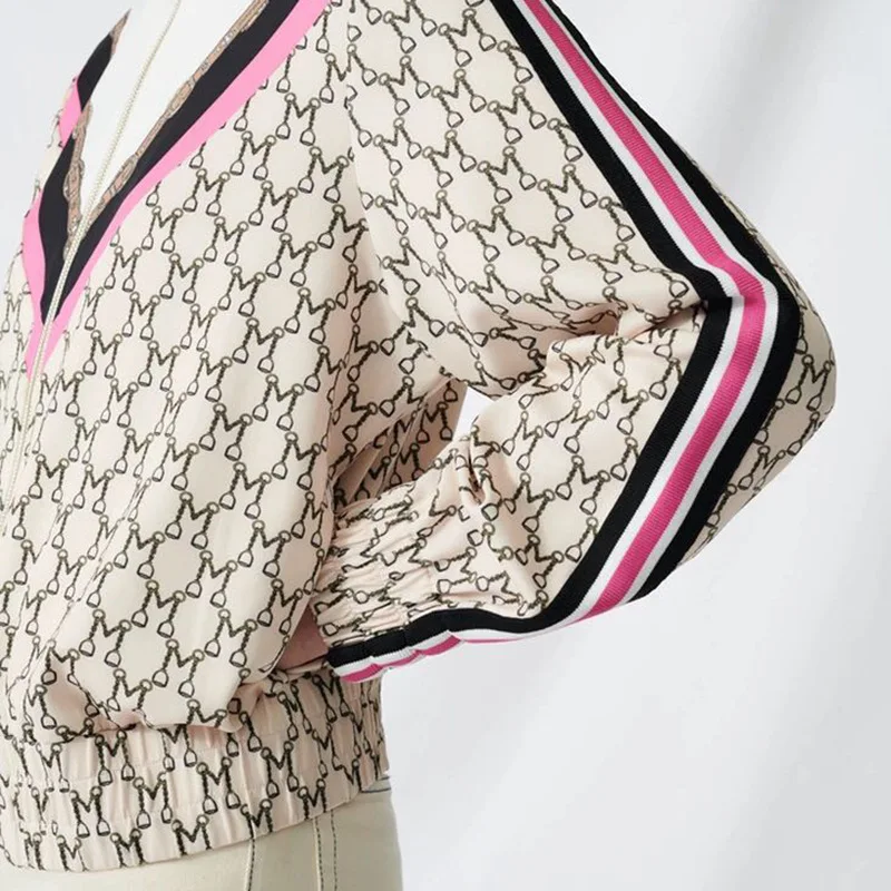 Женская куртка с принтом ZA Базовая на молнии в стиле ретро длинным рукавом весна