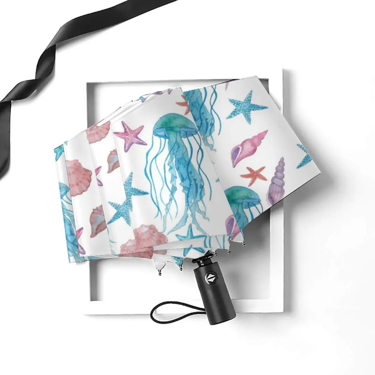 Online Acquerello Meduse E Conchiglie Di Mare Antivento Automatico Pieghevole Invertito Ombrello Portatile Paraguas Per Uomo Donna
