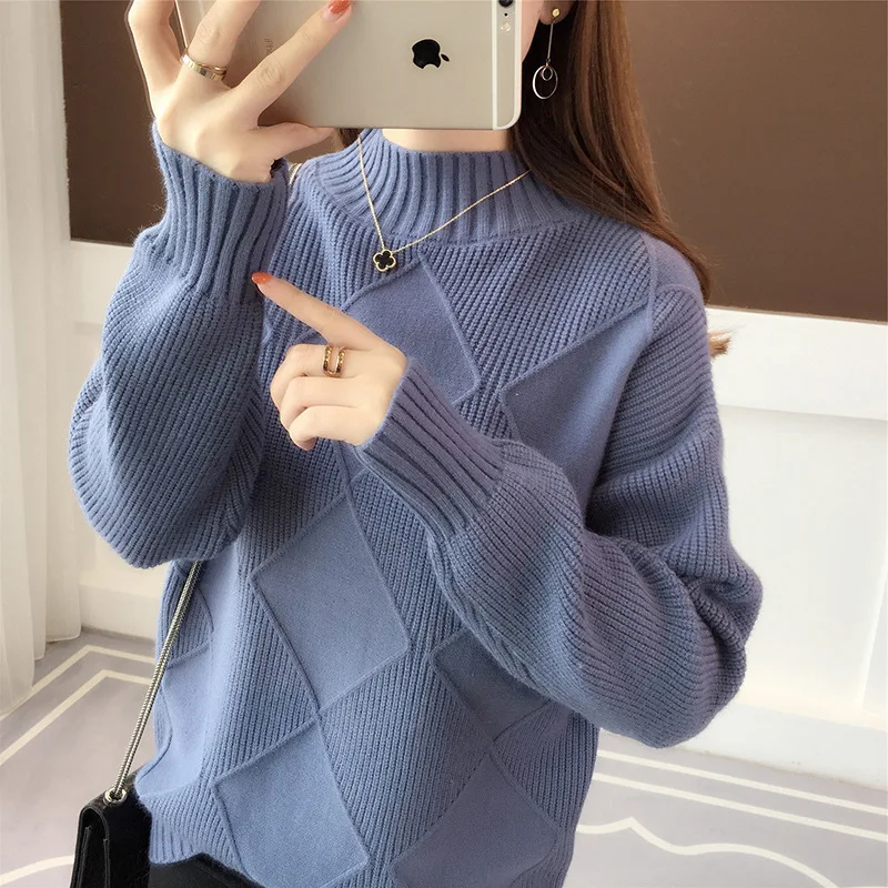 Женский свитер с высоким воротом однотонный вязаный платье Новинка осени 2019