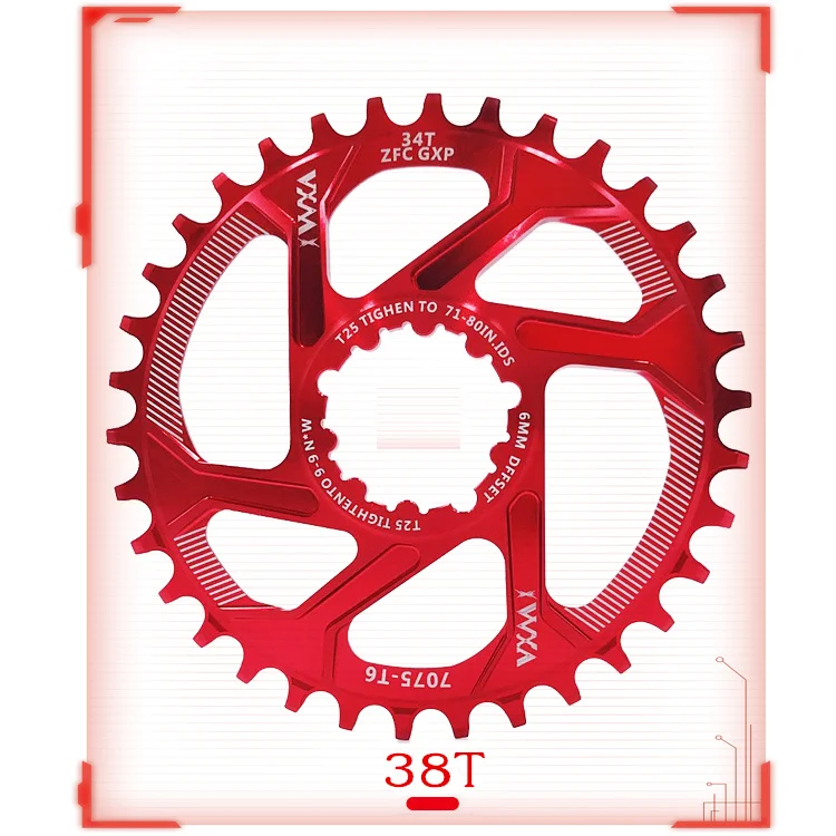 Red 38T 1PCS VXM MTB GXP велосипед fixed фиксированная зубчатая рукоятка 34T 36T 38T 40T бензопила для sram gx xx1 X1 x9 GXP pedivela смещение 6 мм - Цвет: Red 38T 1PCS