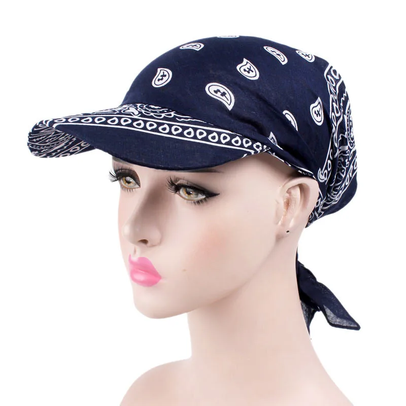 

2020 Fashion Packable Head Scarf Visor Hat With Wide Brim Sunhat Women Summer Beach Sun Hats UV Protection Female Printed Cap