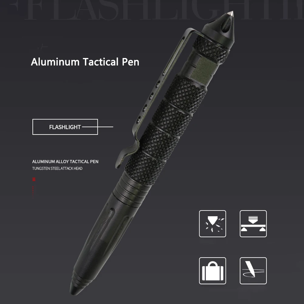 New Cool Black Ink Metal Ballpoint Pen Aviation Aluminum Alloy Anti-slip Self Defense Tactical Pen Multi-functional Tools Pen