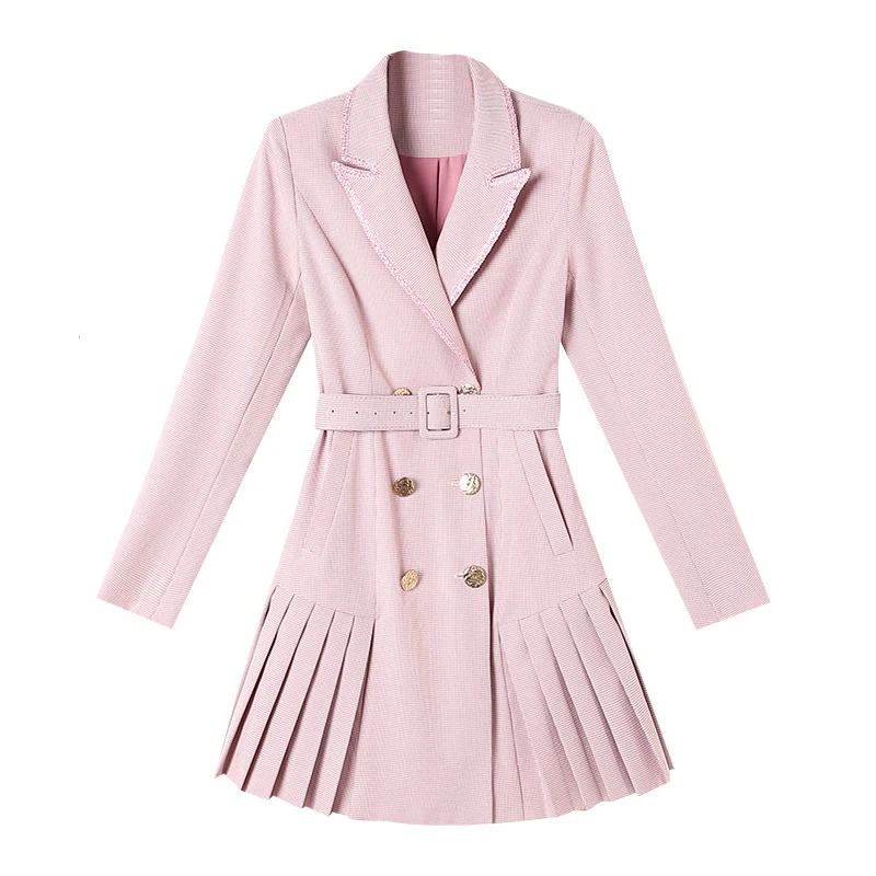 Осеннее платье с плиссированным поясом клетчатое ТРАПЕЦИЕВИДНОЕ Роскошное