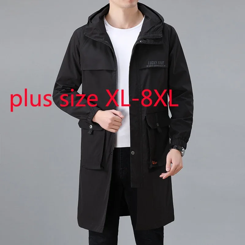 

Новое поступление модные весенние мужские Экстра большой длинный ветровка с капюшоном тонкий пальто размера плюс XL 2XL 3XL 4XL 5XL 6XL 7XL 8XL