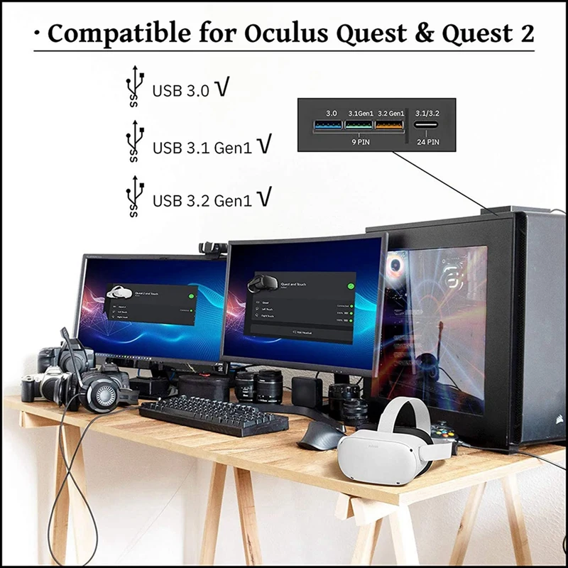 for Oculus Quest 2 Fast Charging & PC Data Transfer USB C 3.2 Gen1 Cable with Powerbank Fixing Battery Holder | Электроника