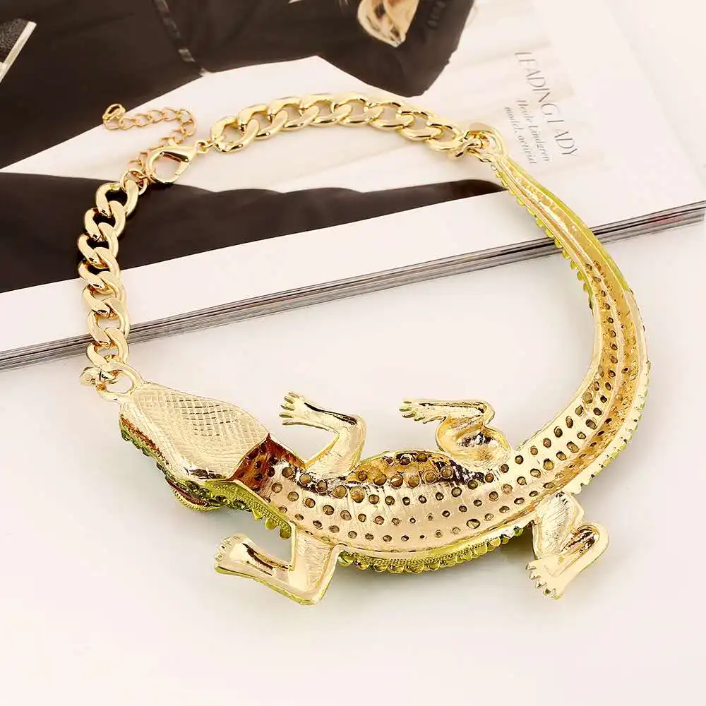 

Men's Vintage Punk Style Accessories Crocodile Necklace Gold Color Big Animal For Men Women Pendant Necklace