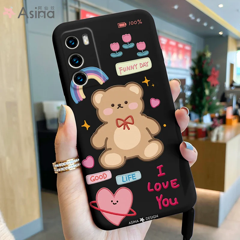 

ASINA Original Liquid Silicone Case For Huawei P40 P30 P Smart 2019 Cover Cartoon Bumper Bear Girl Cases For Nova3 3i 5t Coque