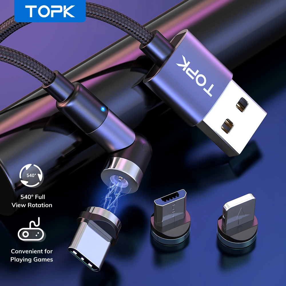 TOPK AM59 Магнитный Кабель с разъемом Micro USB Type C кабель зарядный для передачи данных
