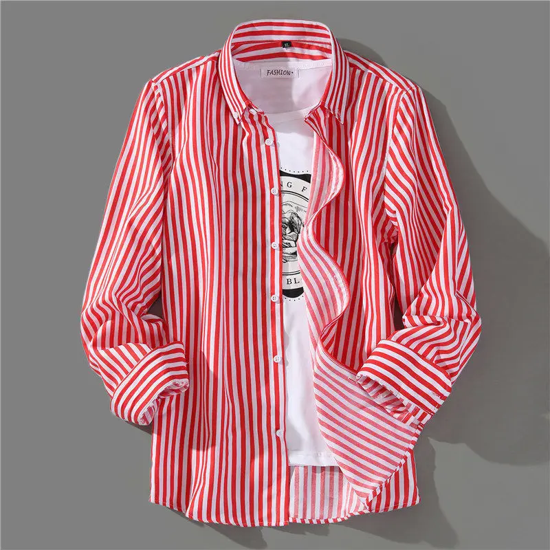 

Cotton Oxford Mens Shirts High Quality Striped Business Casual Soft Dress Social Shirts Regular Fit Male Shirt Big Size 5XL