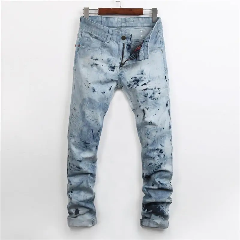 

New Men's Jeans Ripped Pants Stretch Jeans Moto Jeans Straight Denim Pants Distressed Trousers