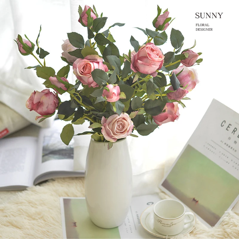 Одиночная ветка искусственные розы шелковые цветы 2 головки болгарские букет